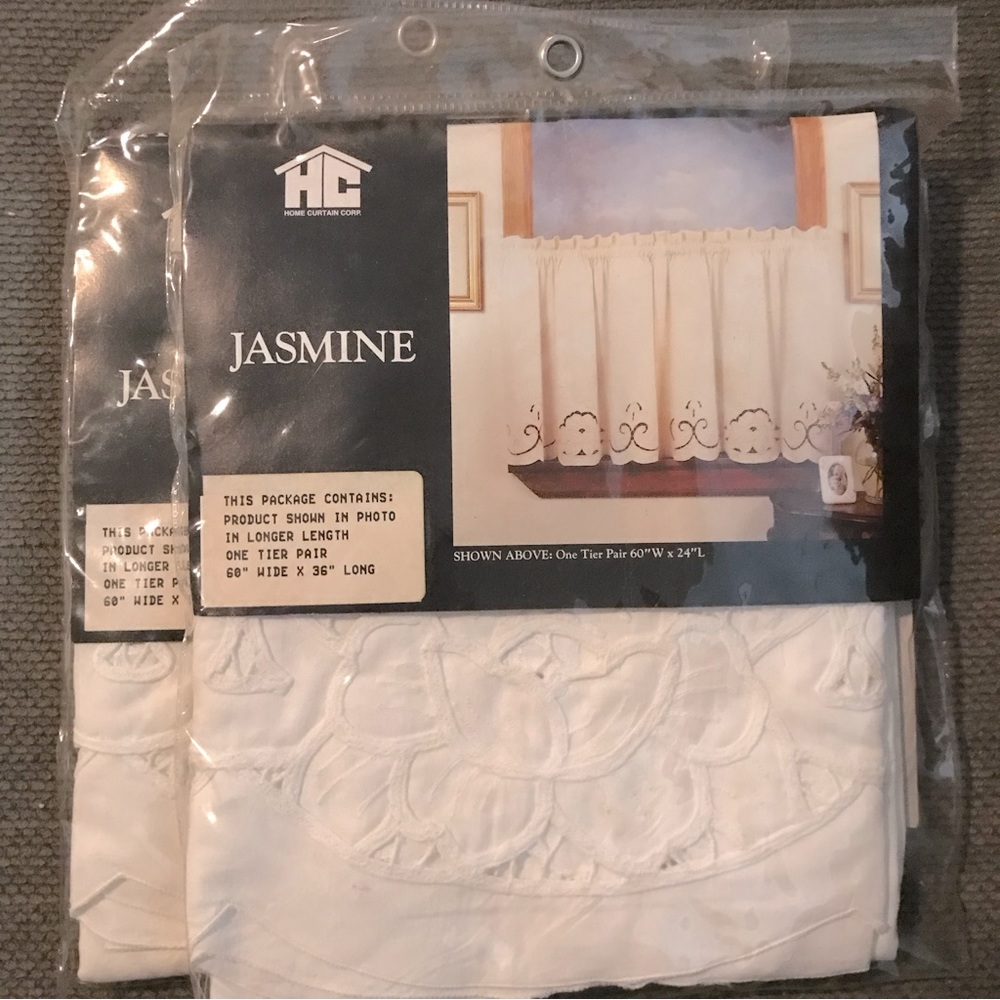 Cafe Curtains. Two Packages. White. 60” x 36”. 100% Cotton. New in Package.